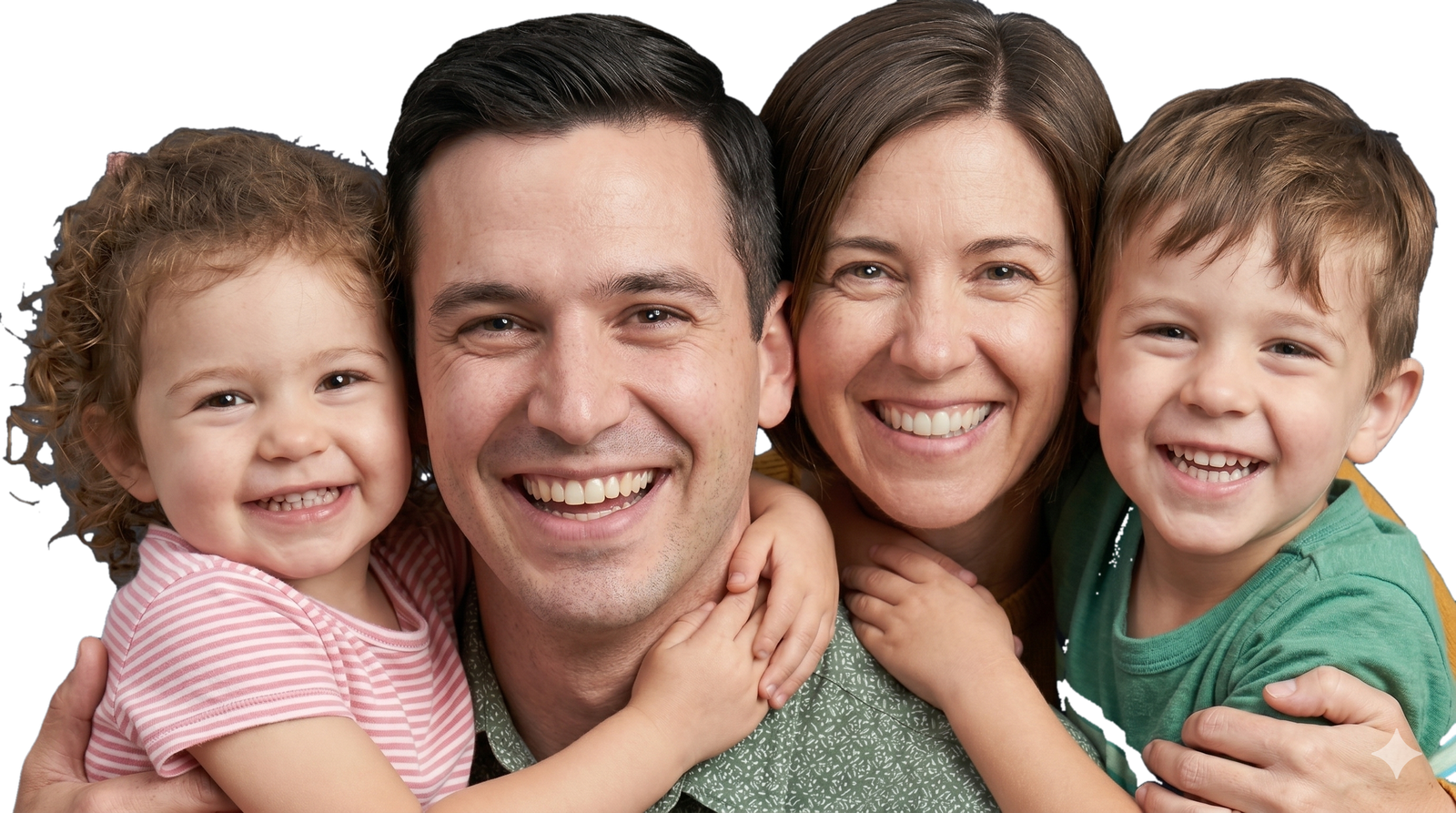 A happy, smiling family of four